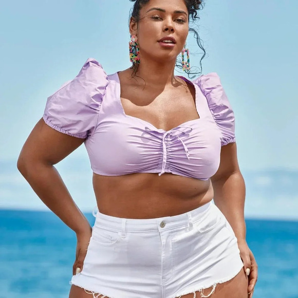 NWOT Tabria Majors Fashion to Figure Lavender 'Confidentail' Crop Top in… - Picture 1 of 8